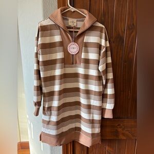 Umgee Brown and Cream Striped Dress